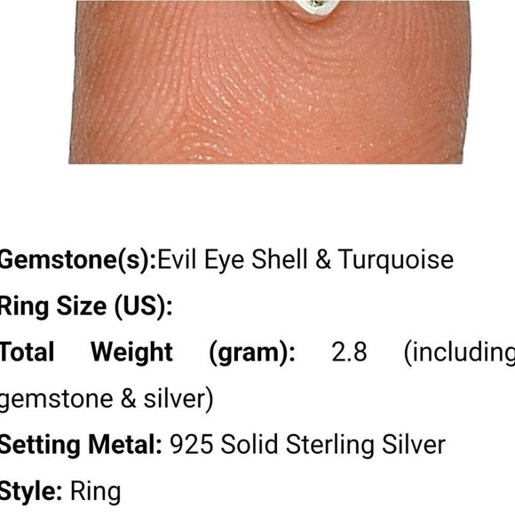 925 Genuine Turquoise & Shell composite Sterling silver ring 7 - Picture 4 of 5